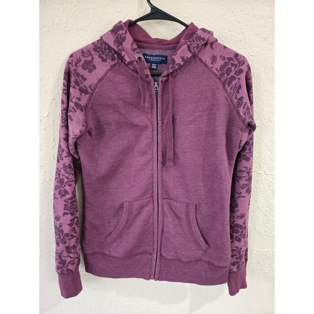 Vintage Aeropostale Hoodie, Full Zip, Maroon Floral, Size XS